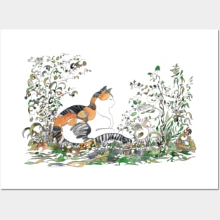 Calico Cat In The Garden Posters and Art